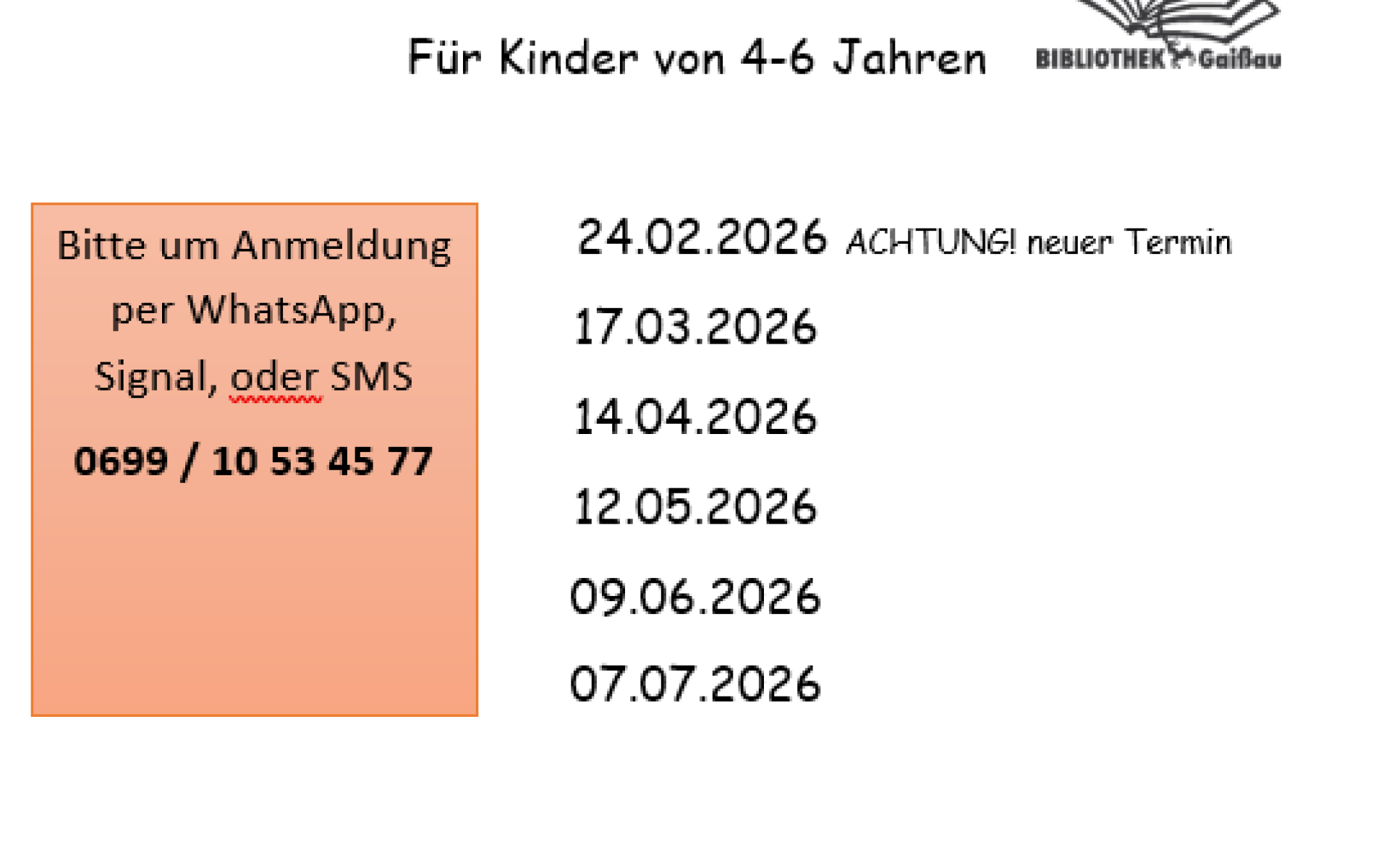 Vorlesestunden 2. Semester 2026