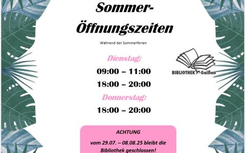 Sommeröffnungszeiten der Bibliothek Gaißau